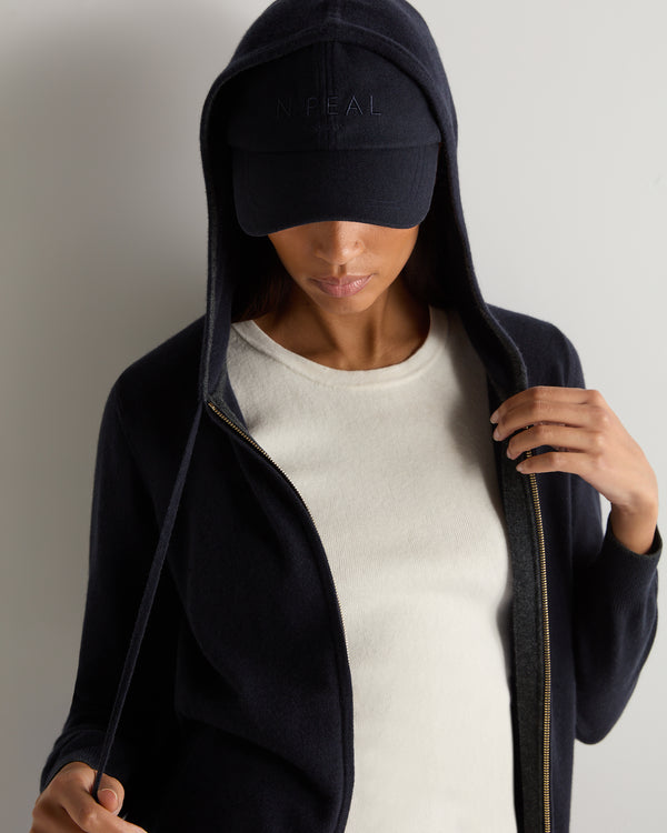 N.Peal Women's Ada Cashmere Hoodie Navy Blue