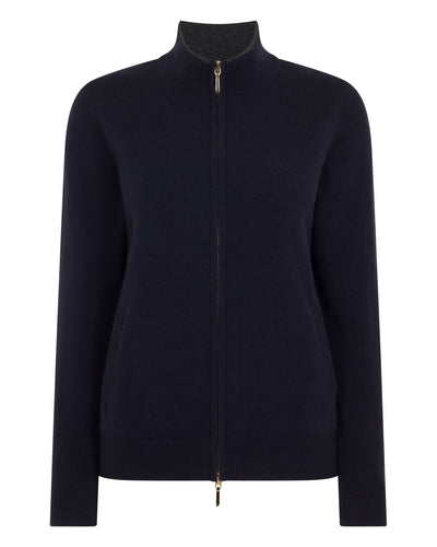 N.Peal Women's Alisa Full Zip Cashmere Cardigan Navy Blue