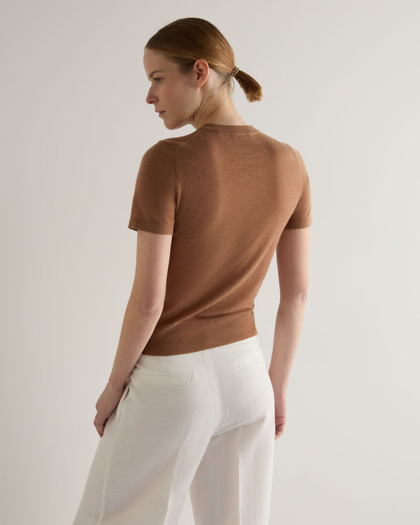 N.Peal Women's Isla Superfine Cashmere T-Shirt Dark Camel Brown