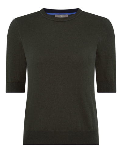 N.Peal Women's Cotton Cashmere T-Shirt Arabica Khaki Green