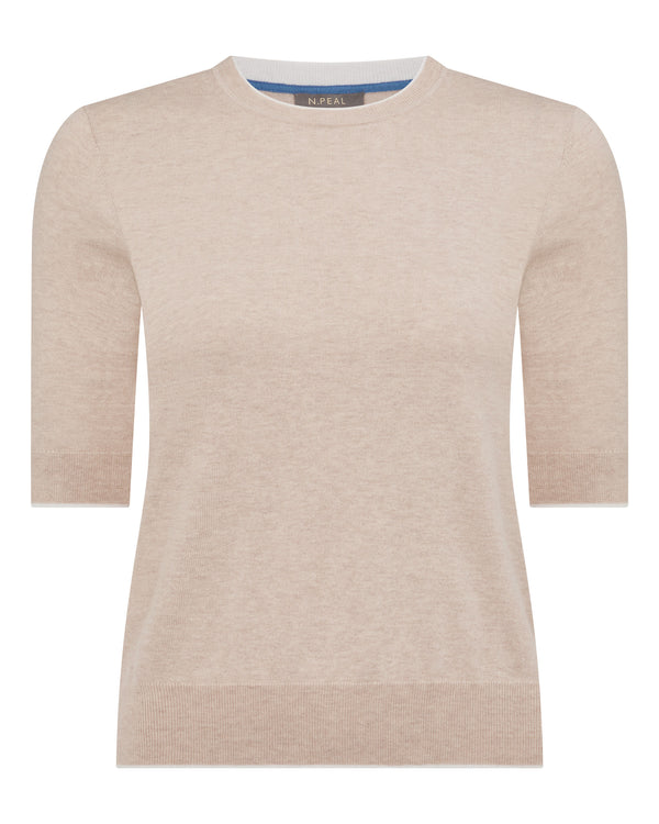 N.Peal Women's Cotton Cashmere T-Shirt Sandstone Brown