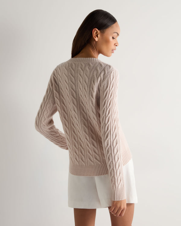 N.Peal Women's Frankie Cable V Neck Cashmere Jumper Dusk Pink