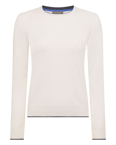 N.Peal Women's Cotton Cashmere Round Neck Jumper New Ivory White