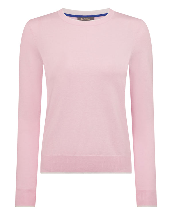 N.Peal Women's Cotton Cashmere Round Neck Jumper Spring Pink