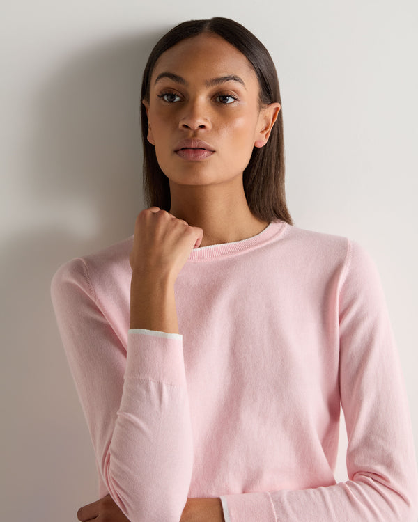 N.Peal Women's Cotton Cashmere Round Neck Jumper Spring Pink