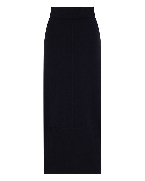 N.Peal Women's Straight Cashmere Skirt Navy Blue