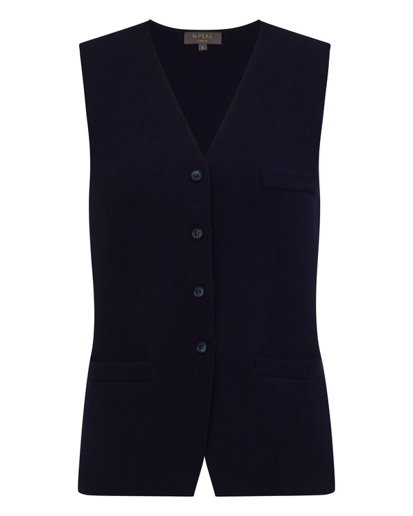 N.Peal Women's Mila Cotton Cashmere Silk Waistcoat Navy Blue