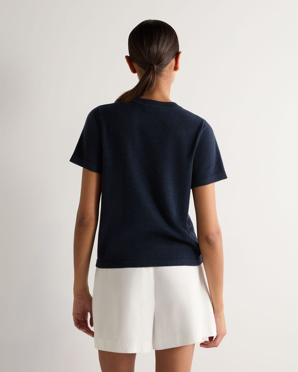 N.Peal Women's Lottie Cashmere T-Shirt Indigo Blue