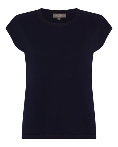 N.Peal Women's Cotton Cashmere Silk Top Navy Blue