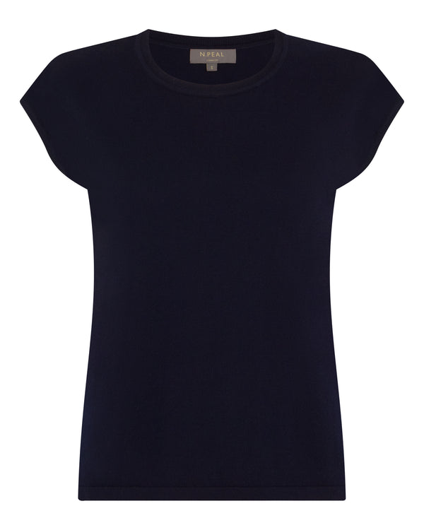 N.Peal Women's Cotton Cashmere Silk Top Navy Blue