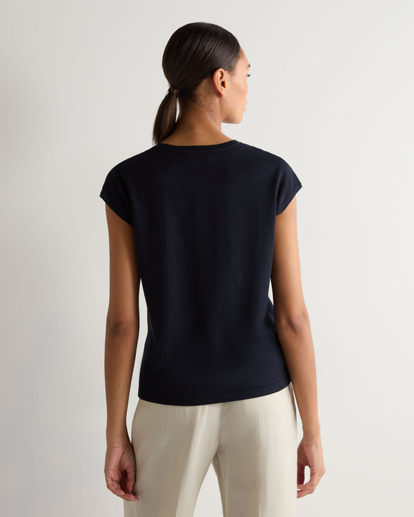 N.Peal Women's Cotton Cashmere Silk Top Navy Blue