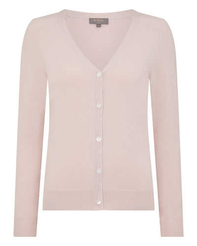 N.Peal Women's Lara V Neck Cashmere Cardigan Dusk Pink