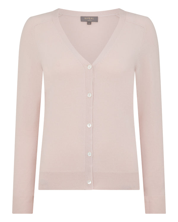 N.Peal Women's Lara V Neck Cashmere Cardigan Dusk Pink