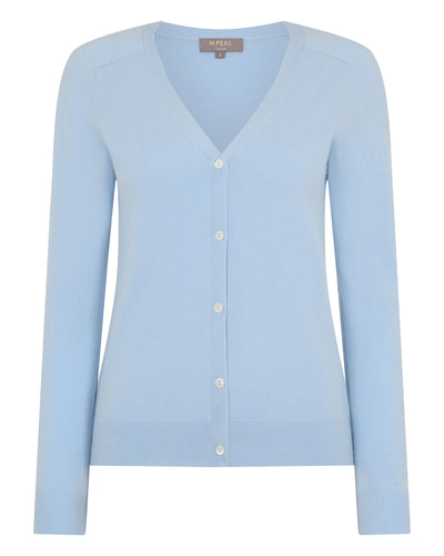 N.Peal Women's Lara V Neck Cashmere Cardigan Sea Mist Blue