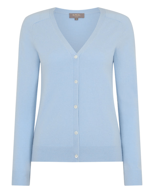 N.Peal Women's Lara V Neck Cashmere Cardigan Sea Mist Blue