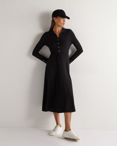 N.Peal Women's Polo Collar Silk Cashmere Dress Black