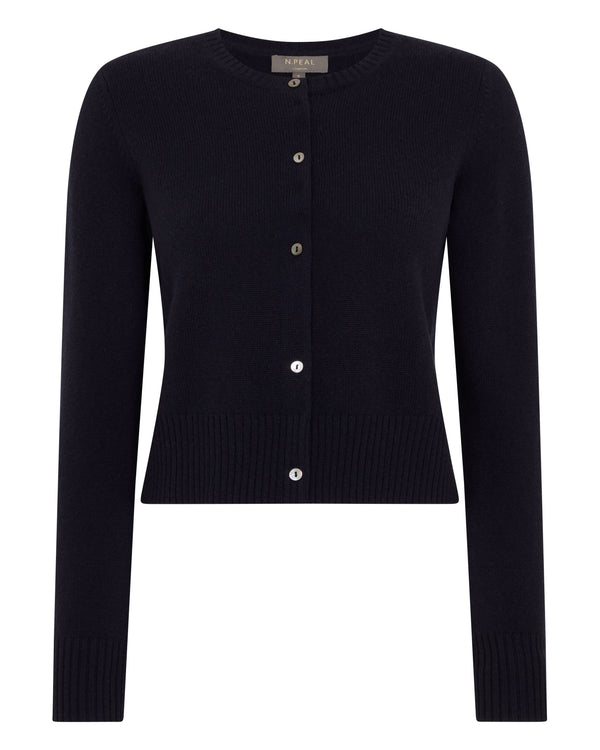 N.Peal Women's Chunky Crop Cashmere Cardigan Navy Blue