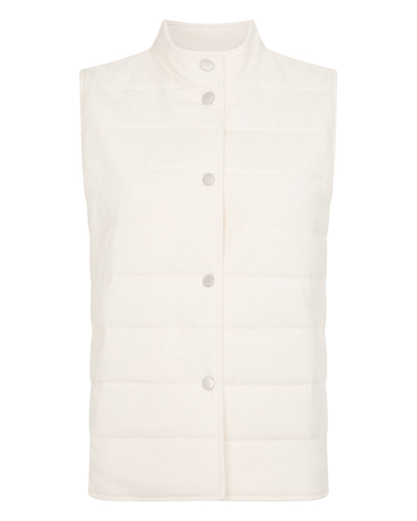 N.Peal Women's Button Through Cotton Blend Quilted Gilet New Ivory White