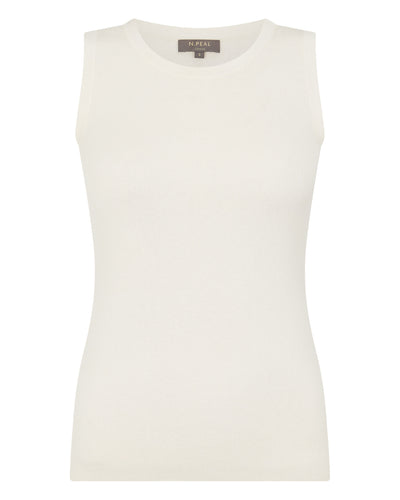 N.Peal Women's Cotton Blend Tank Top New Ivory White