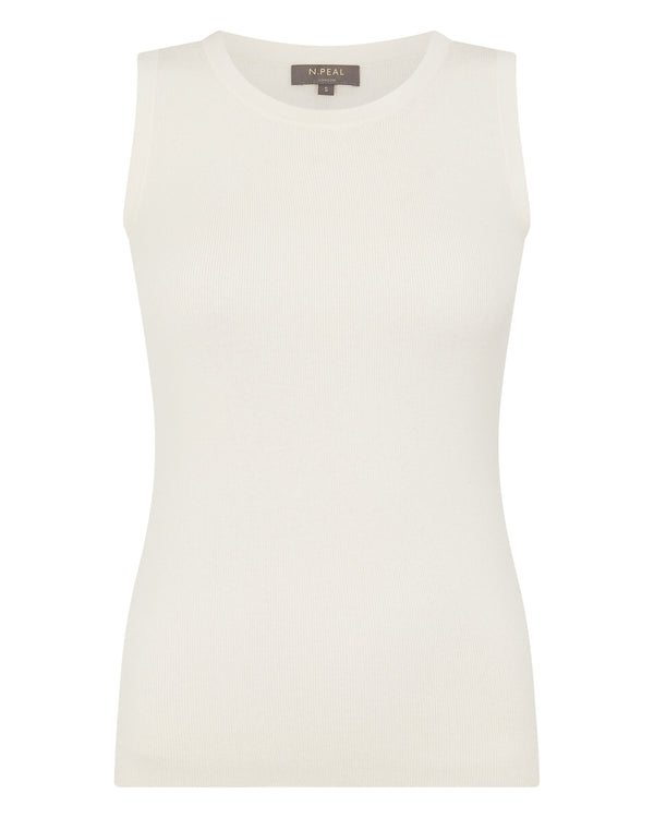 N.Peal Women's Cotton Blend Tank Top New Ivory White