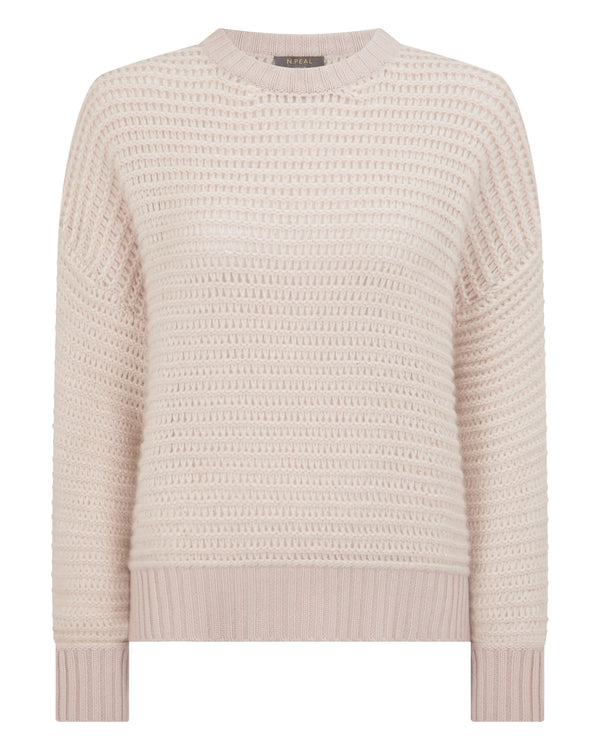 N.Peal Women's Mesh Knit Cashmere Silk Jumper Dusk Pink