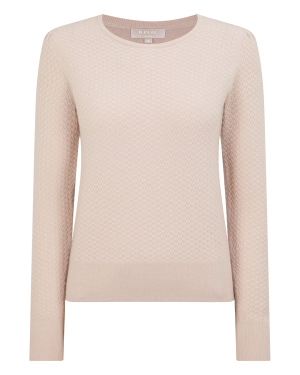 N.Peal Women's Tuck Stitch Cashmere Jumper Dusk Pink