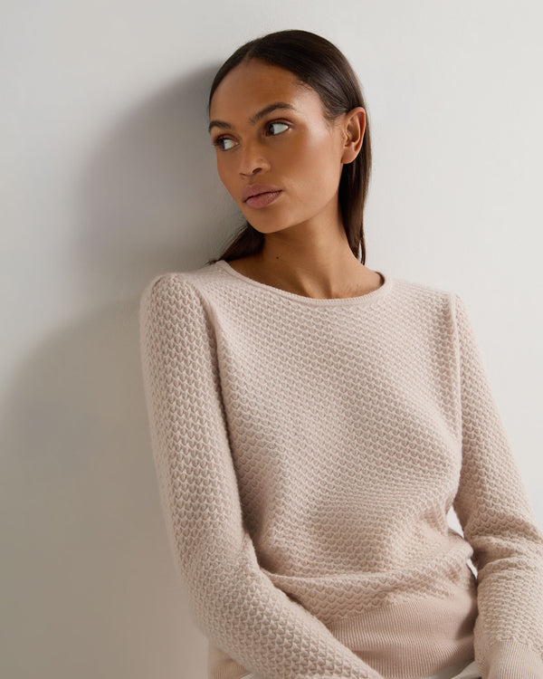 N.Peal Women's Tuck Stitch Cashmere Jumper Dusk Pink