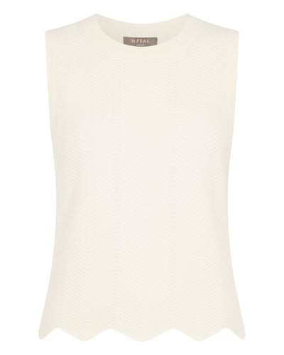 N.Peal Women's Chevron Stitch Cashmere Tank Top New Ivory White