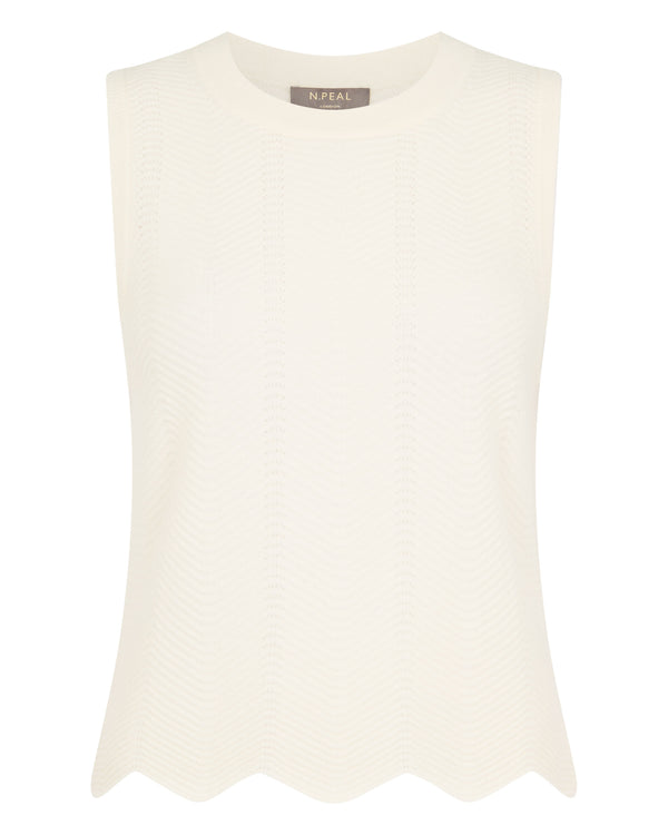 N.Peal Women's Chevron Stitch Cashmere Tank Top New Ivory White