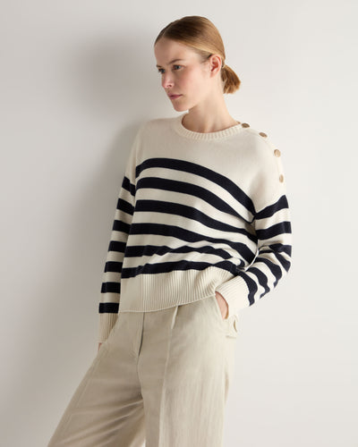 N.Peal Women's Striped Cashmere Jumper New Ivory White