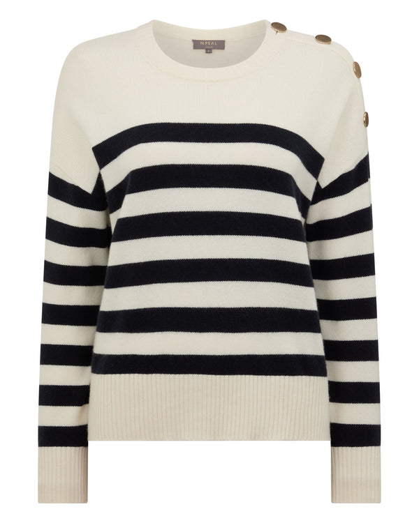 N.Peal Women's Striped Cashmere Jumper New Ivory White