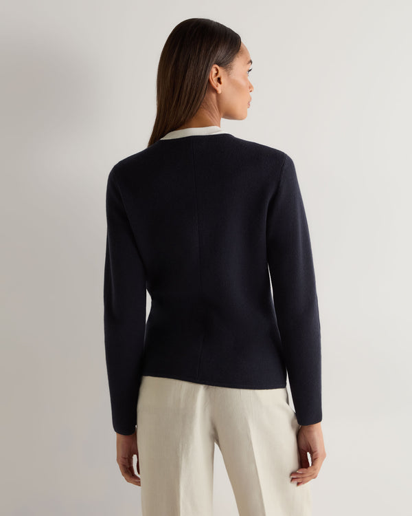 N.Peal Women's Round Neck Cashmere Blazer Navy Blue