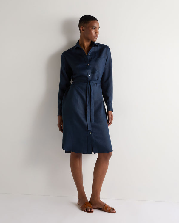 N.Peal Women's Catania Linen Shirt Dress Navy Blue