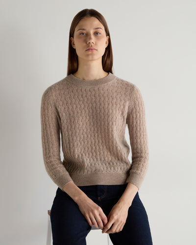 N.Peal Women's Moving Rib Cashmere Jumper Oatmeal Brown