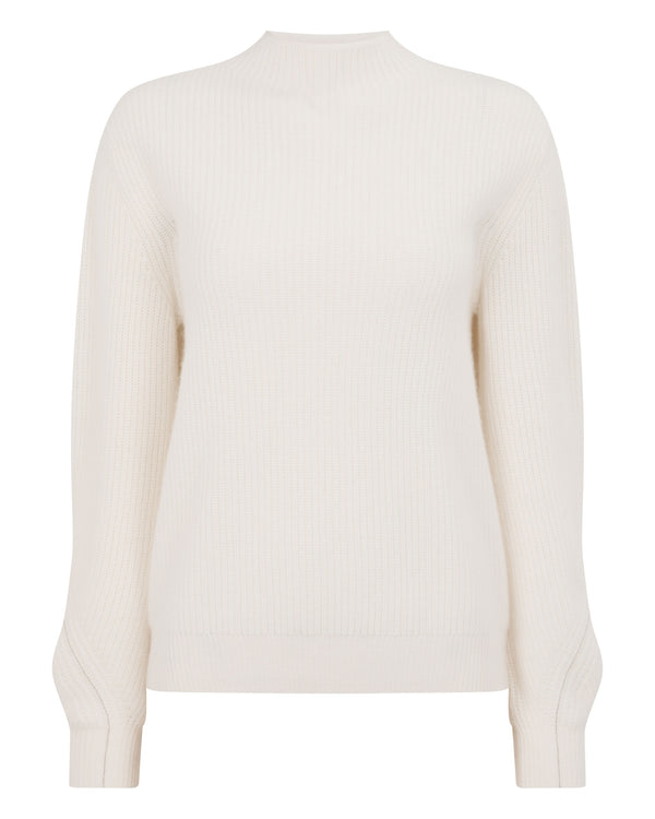 N.Peal Women's Ribbed Funnel Neck Cashmere Jumper New Ivory White