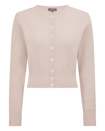 N.Peal Women's Tuck Stitch Cashmere Cardigan Dusk Pink