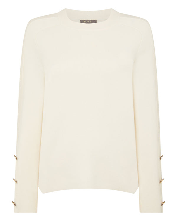 N.Peal Women's Raglan Sleeve Cashmere Jumper New Ivory White