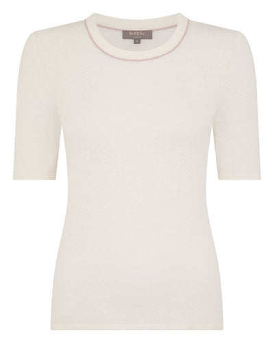 N.Peal Women's Linen Blend Round Neck Top New Ivory White