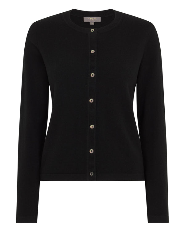 N.Peal Women's Hallie Round Neck Cashmere Cardigan Black