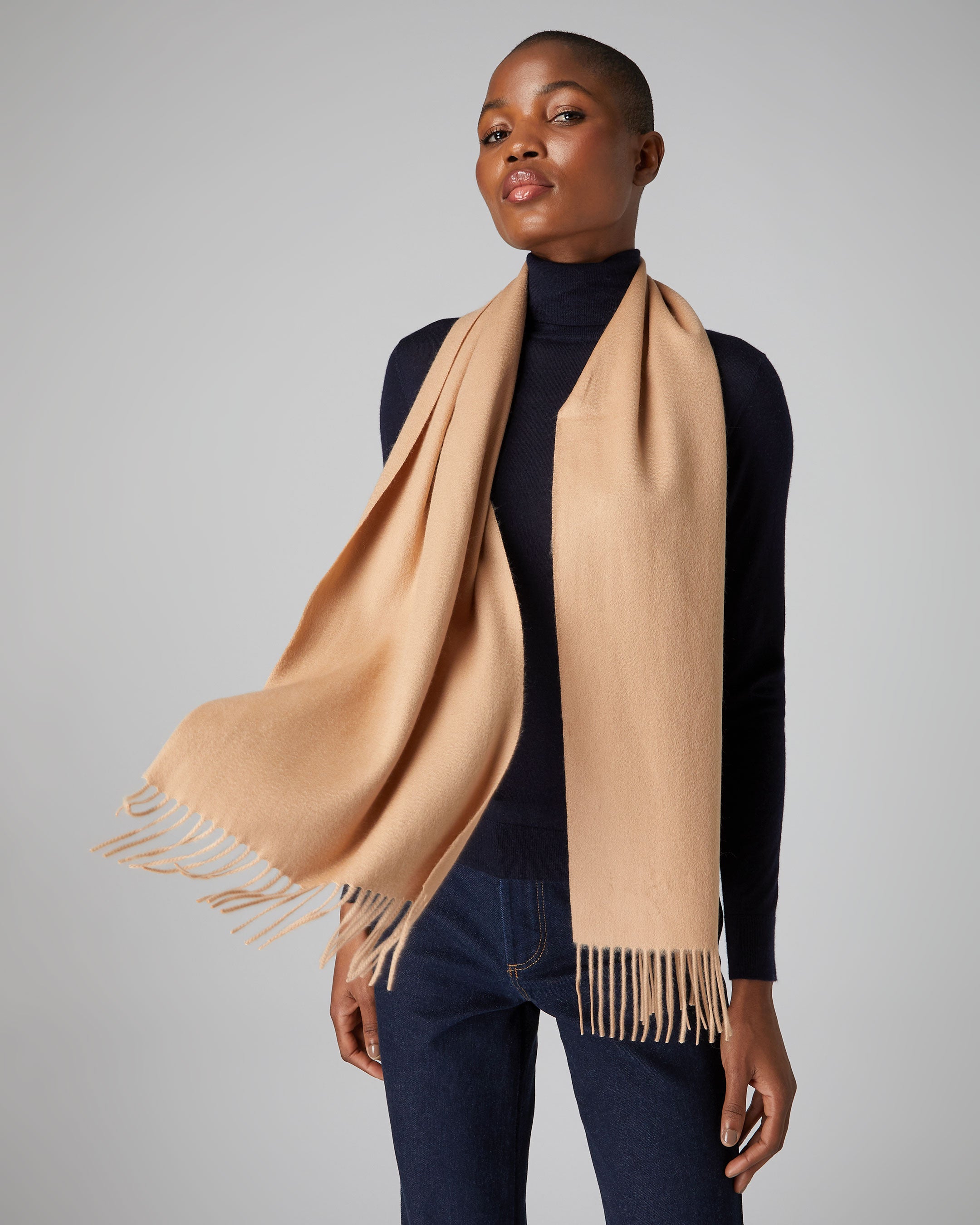 Unisex Woven Cashmere Scarf Camel Brown | N.Peal
