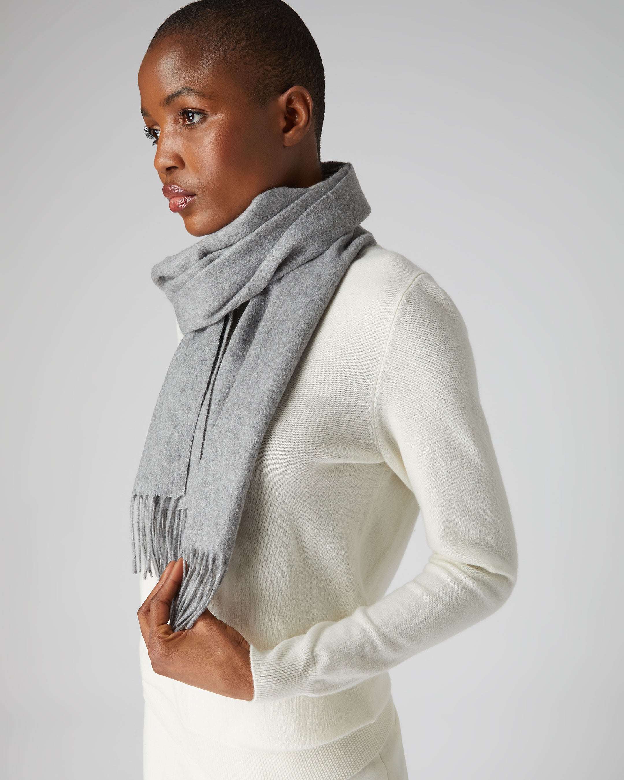 Unisex Woven Cashmere Scarf Flannel Grey N.Peal