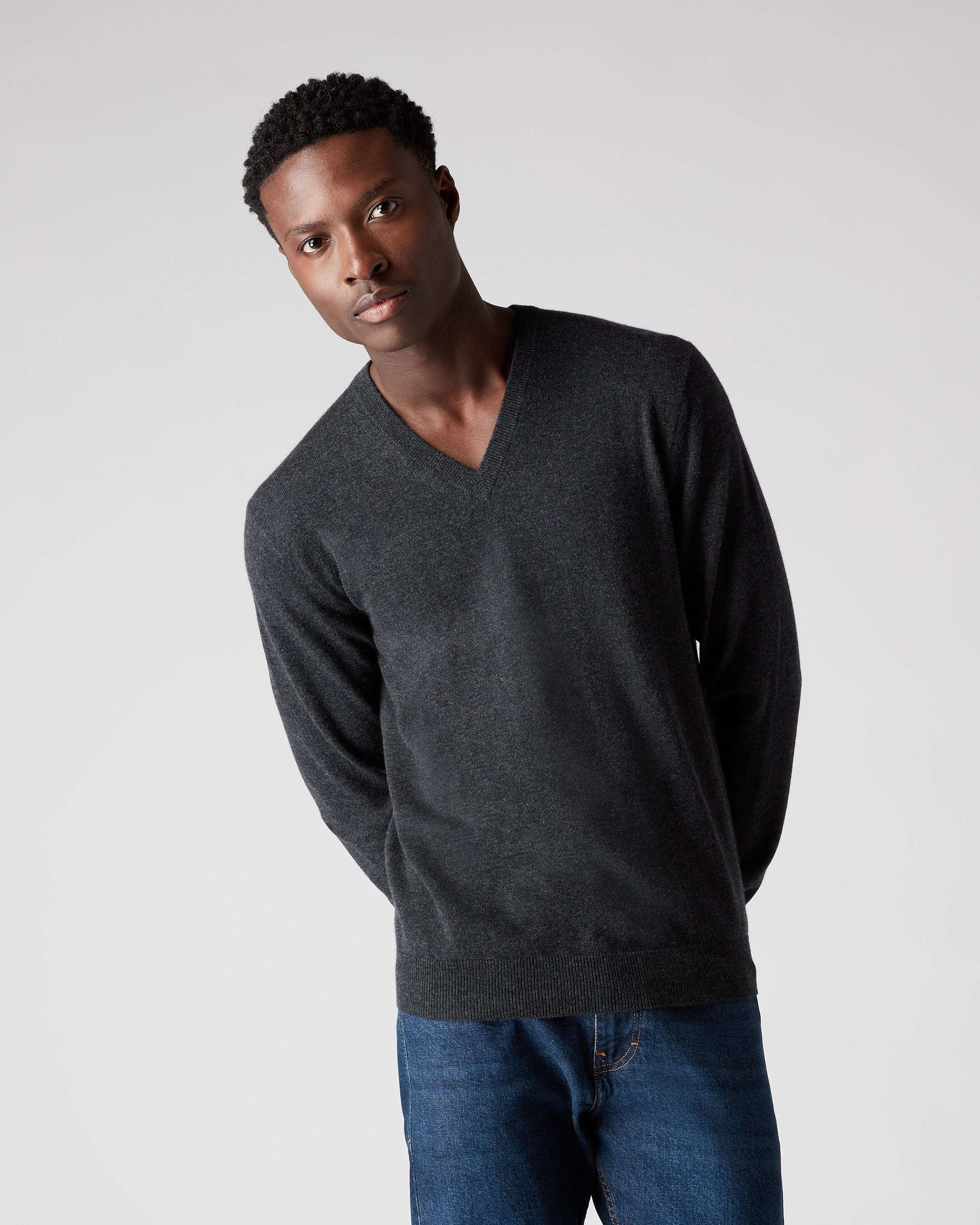 Mens grey hotsell v neck jumper