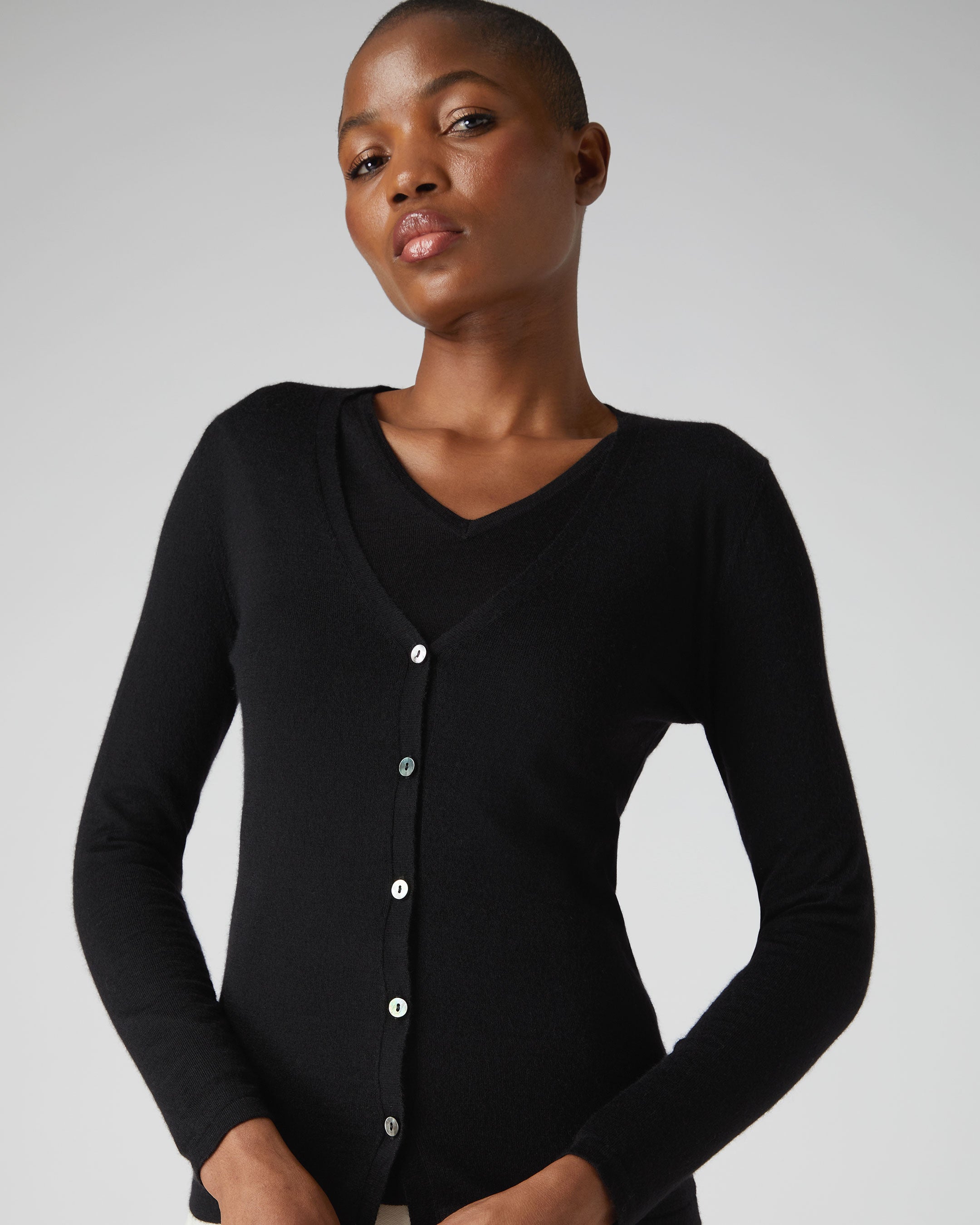 Black v neck cardigan hotsell