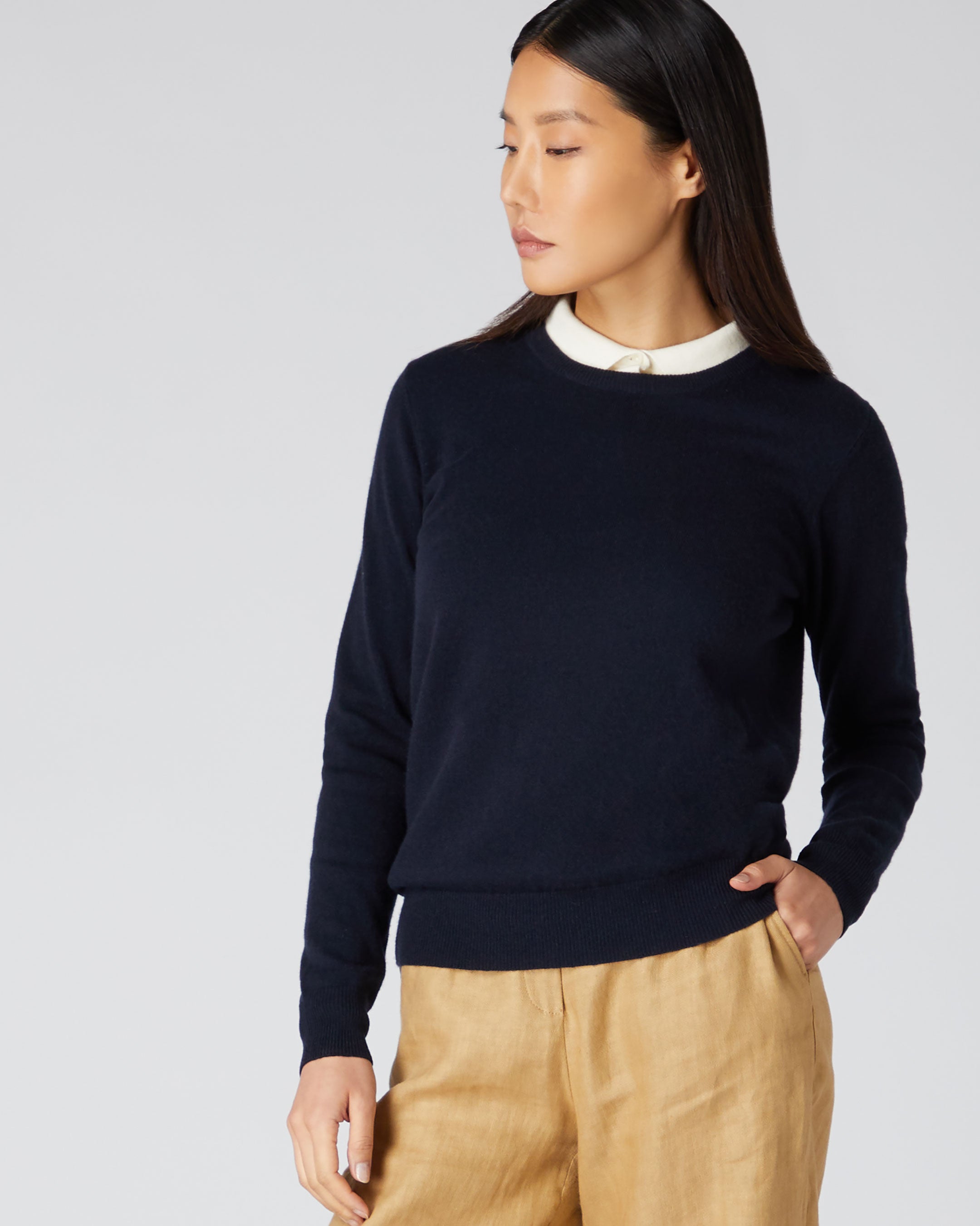 Navy blue pullover sweater women's sale