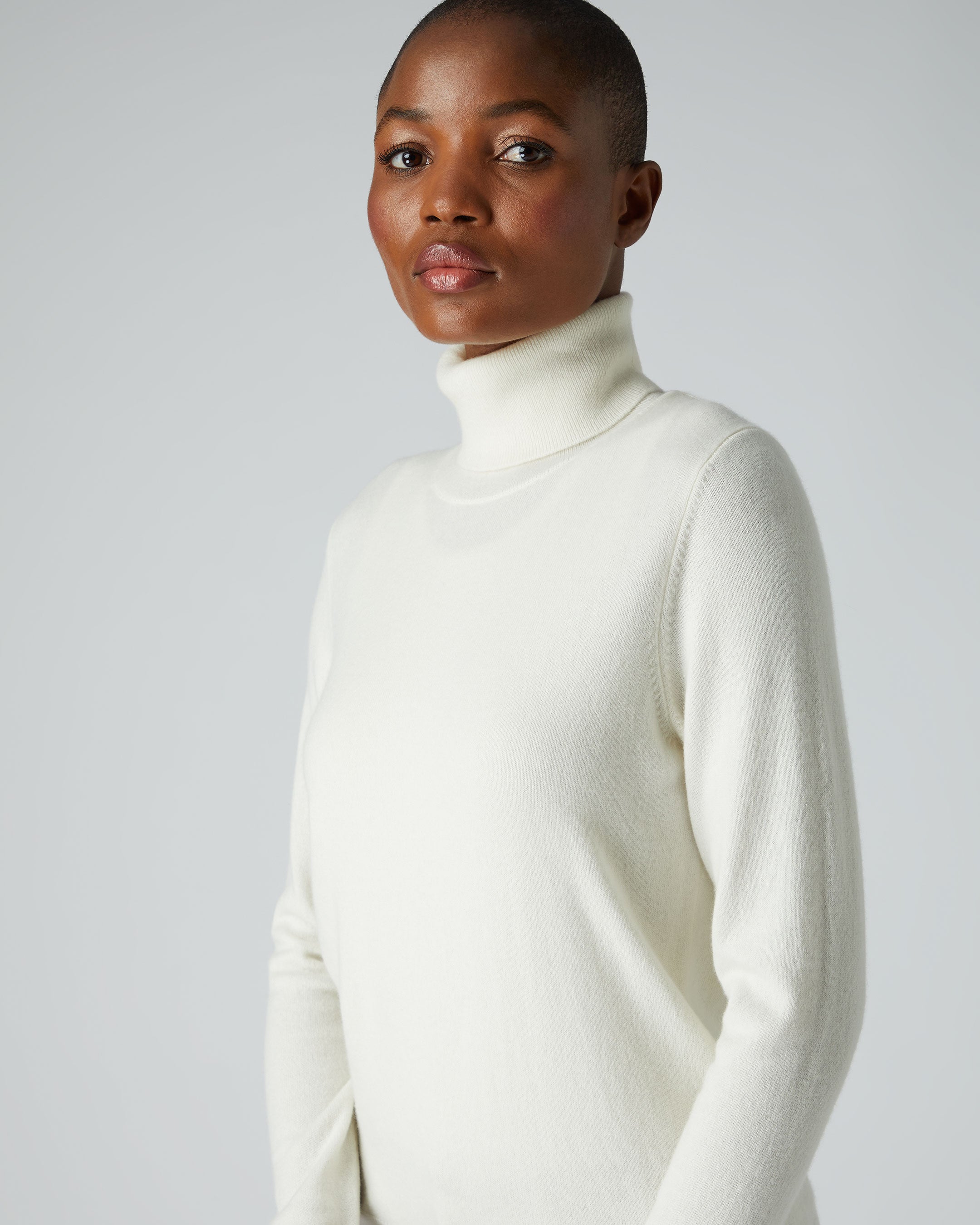 Women s Polo Neck Cashmere Jumper New Ivory White N.Peal