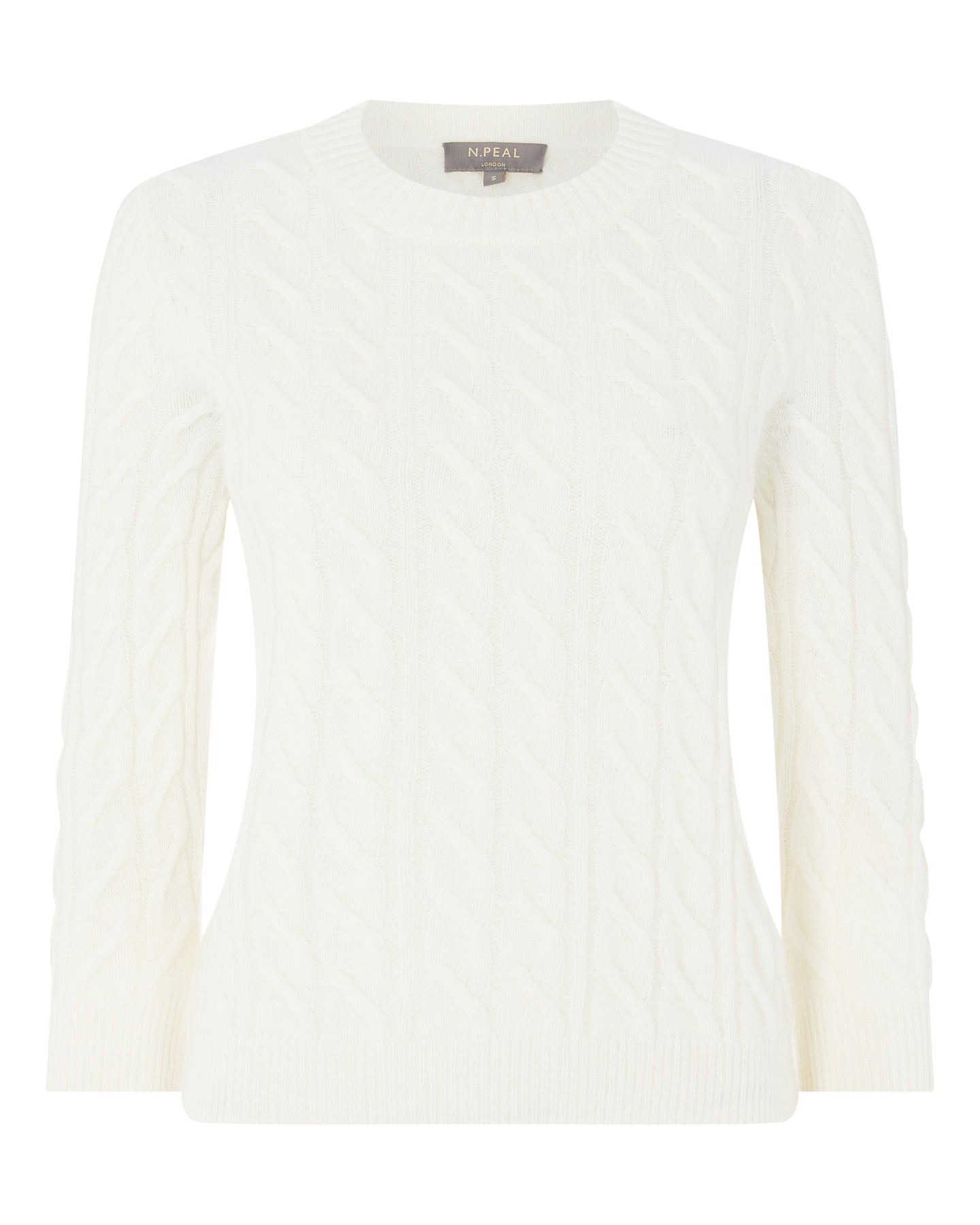 Women's Round Neck Cable Cashmere Jumper New Ivory White | N.Peal