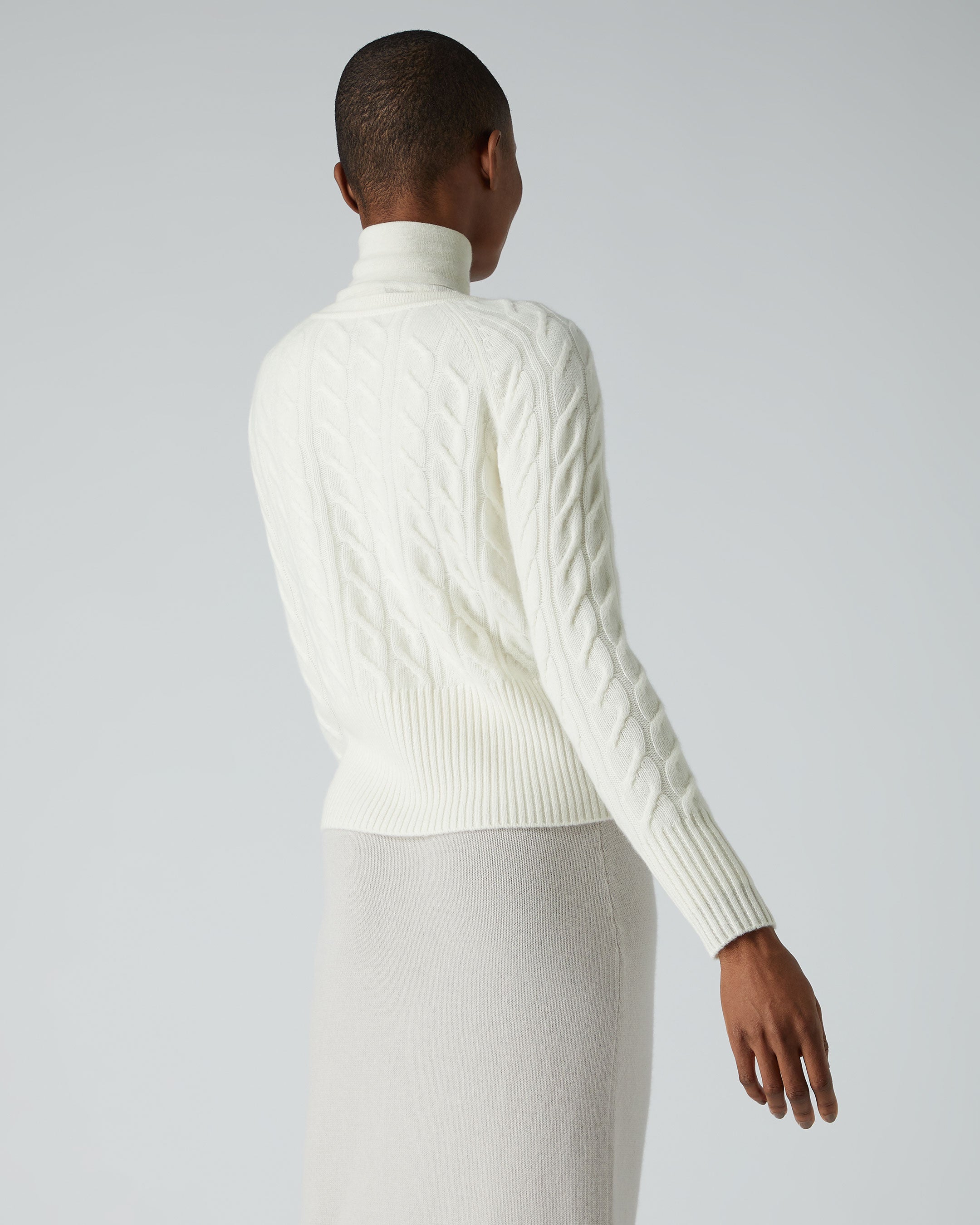 Women's Cable Cashmere Cardigan New Ivory White | N.Peal