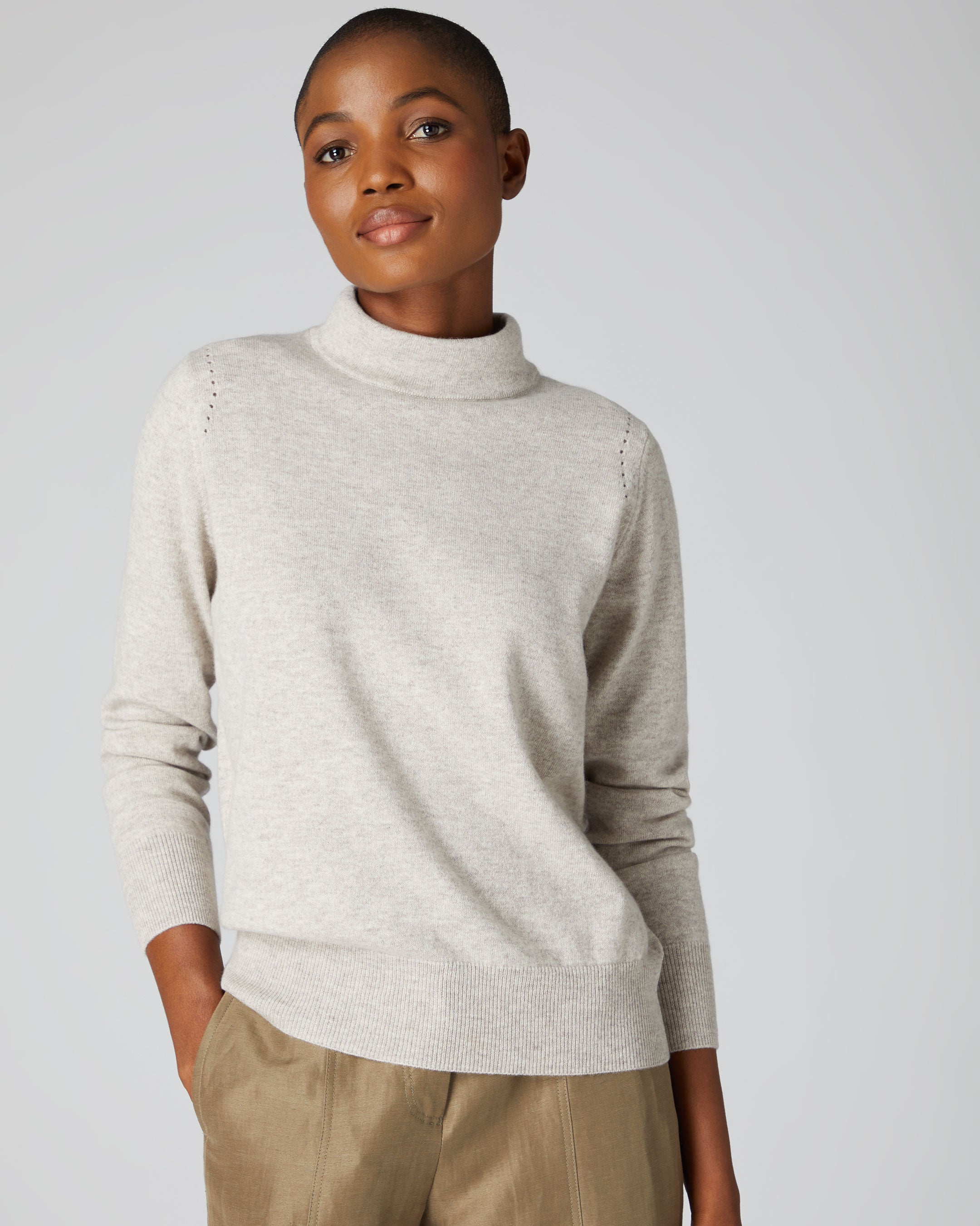 007 Long Sleeve Mock Neck Jumper Sand Brown | N.Peal