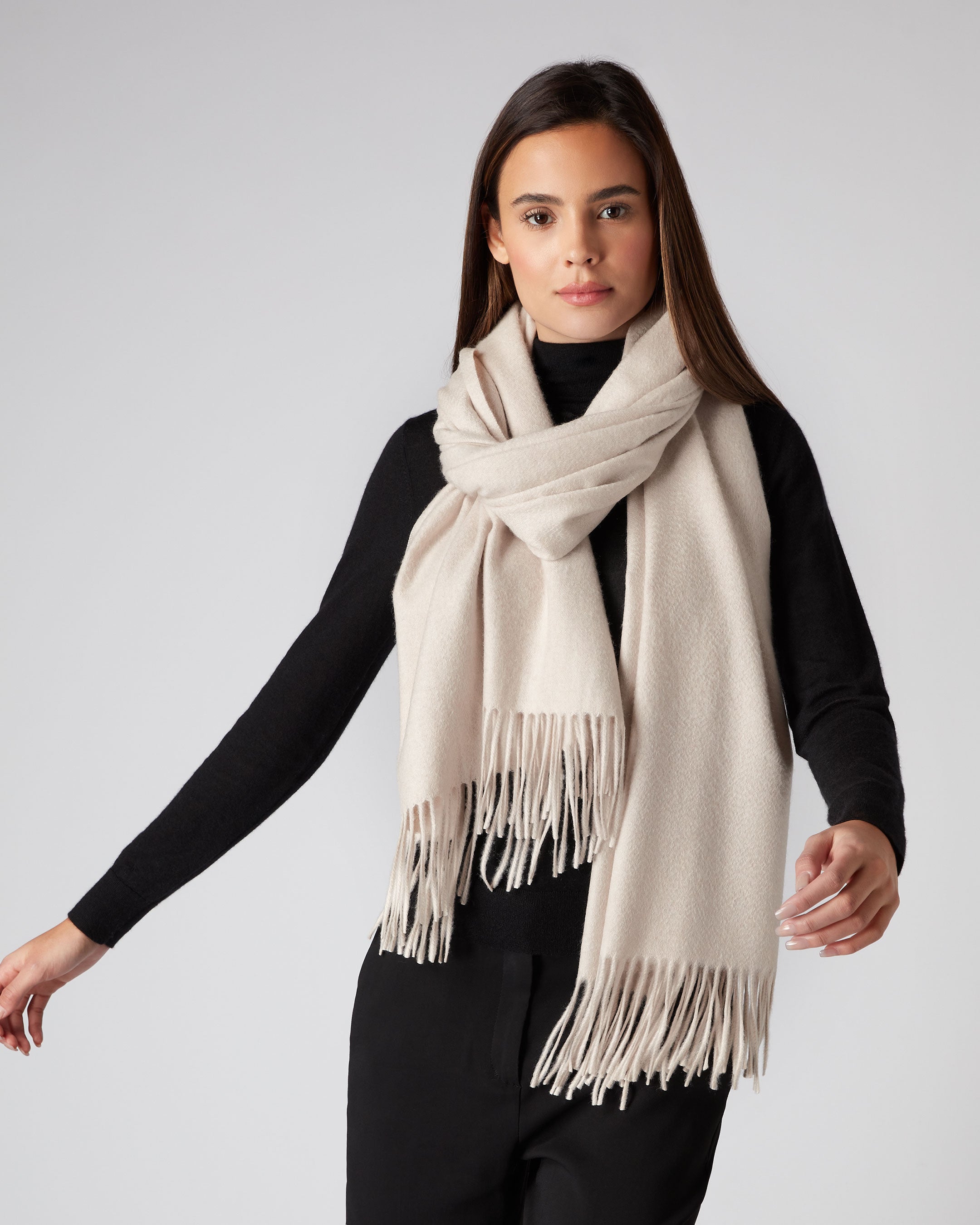 Women's Woven Cashmere Shawl Heather Beige Brown | N.Peal