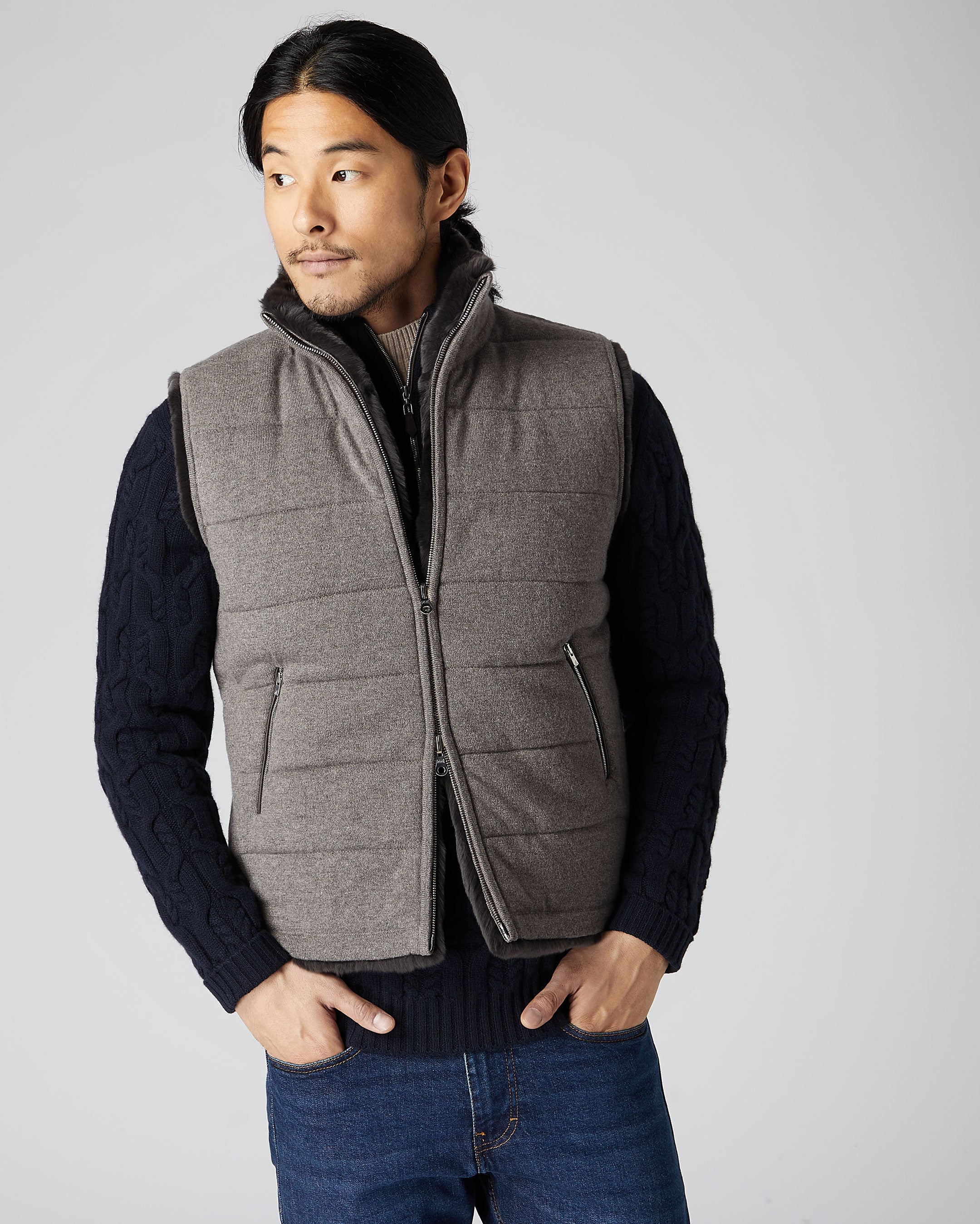 Men's Fur Lined Gilet Taupe Brown | N.Peal